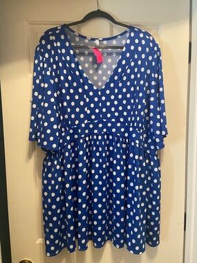3X Boutique Blue Polka Dot V-Neck Shirt New